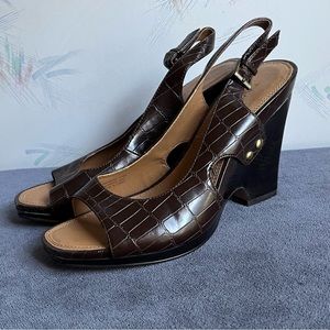 𝅺TAHARI Brown Open Toe Wedges 8M